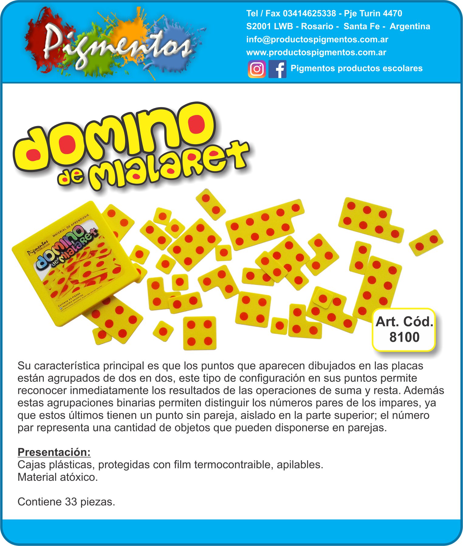 Dominó PIGMENTOS 33 piezas - Imagen 2