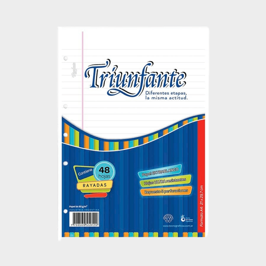Repuesto TRIUNFANTE p/carpeta n°3 - 48 hojas. rayadas