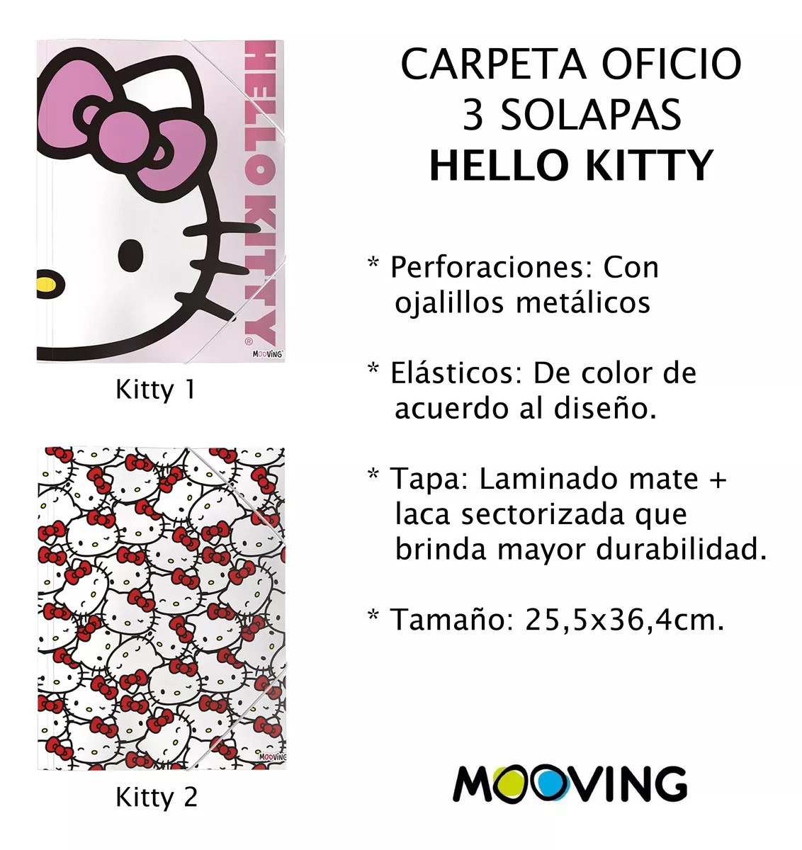 Carpeta oficio / dibujo MOOVING 3 solapas Hello Kitty - Imagen 2