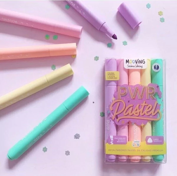 Resaltador MOOVING coloring PWR Pastel lavable pack x5 - Imagen 2