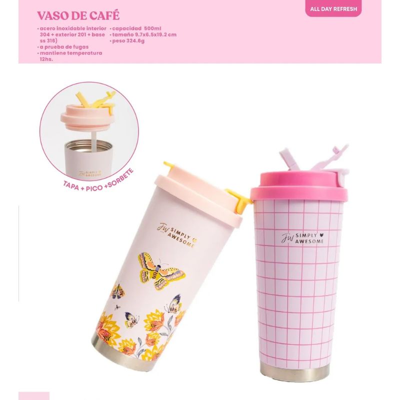Vaso De Cafe Termico Fw 500Ml Cuadrille Rosa 201431 - Imagen 3
