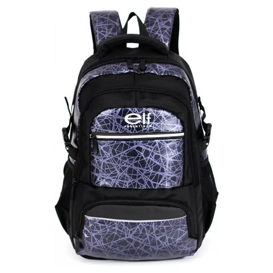 Mochila Espalda Escolar Elf 3615 - Negro - Rayas Azules - Imagen 2