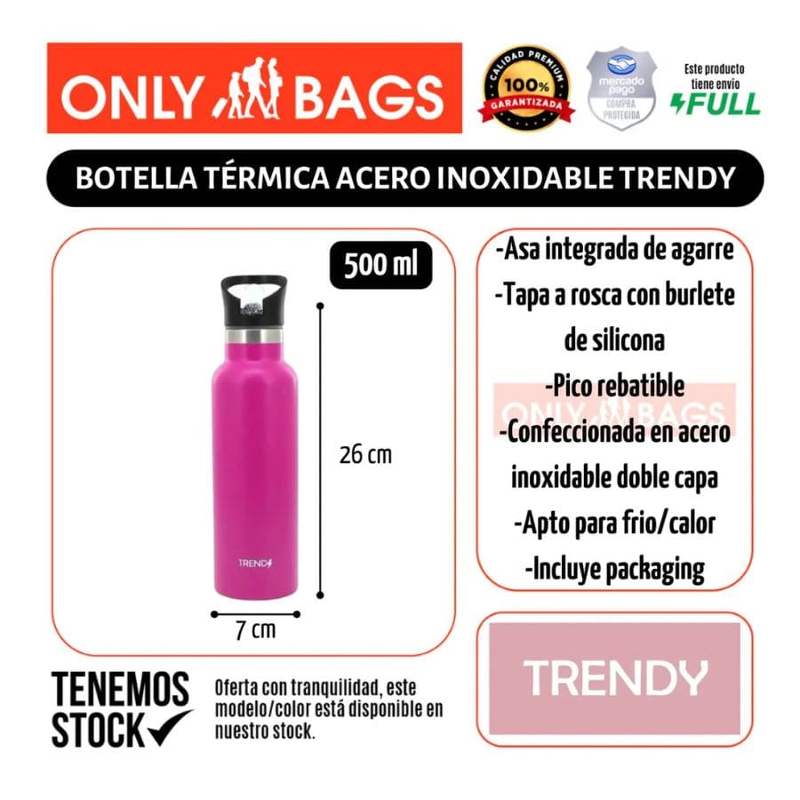 Botella Termica Trendy 500Ml Fucsia 12517 - Imagen 3