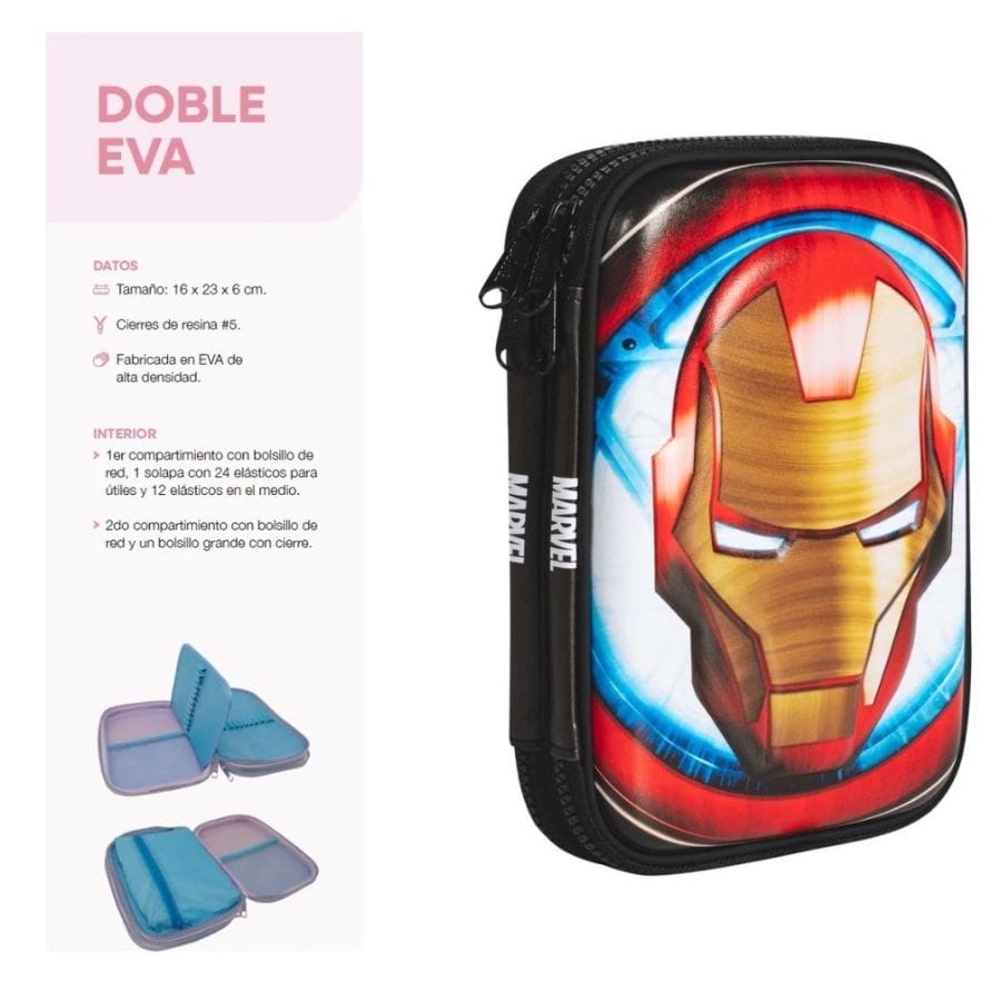 Cartuchera Canopla Mooving Eva 2 Cierres Iron man - Imagen 3