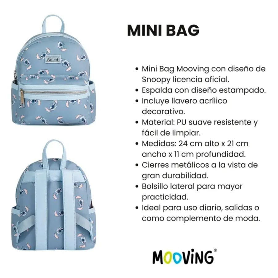 Mochila Mini Bag Espalda Stitch Disney Llavero Mooving - Imagen 3
