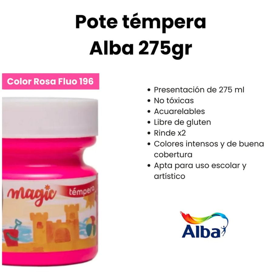 Temperas escolares ALBA 250ml colores fluo - Imagen 2