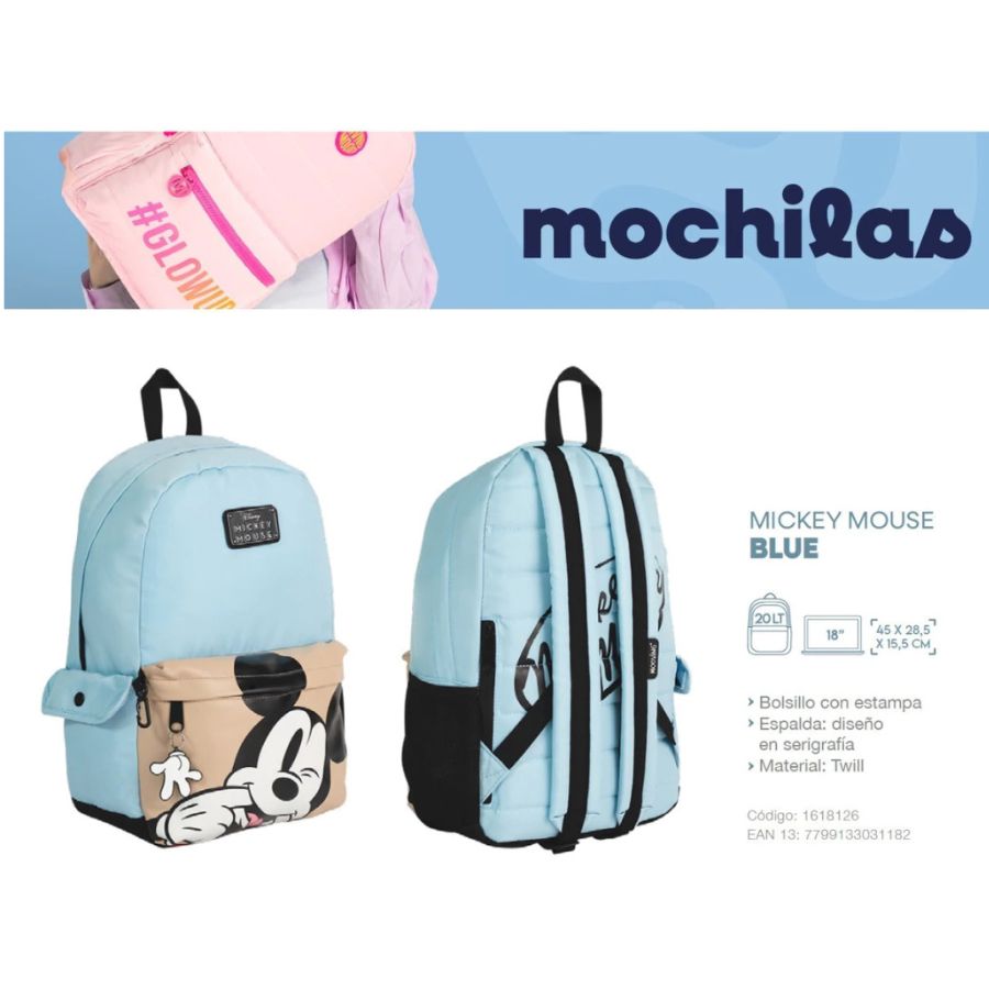 Mooving Mochila Espalda Mickey Mouse Blue - Imagen 3