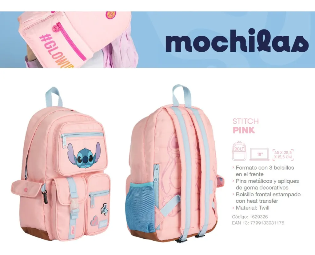 Mochila Espalda Mooving Stitch Pink 20 Litros Juvenil - Imagen 5