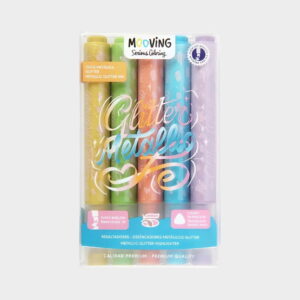 Resaltador MOOVING con glitter metalicos brillo x5 colores