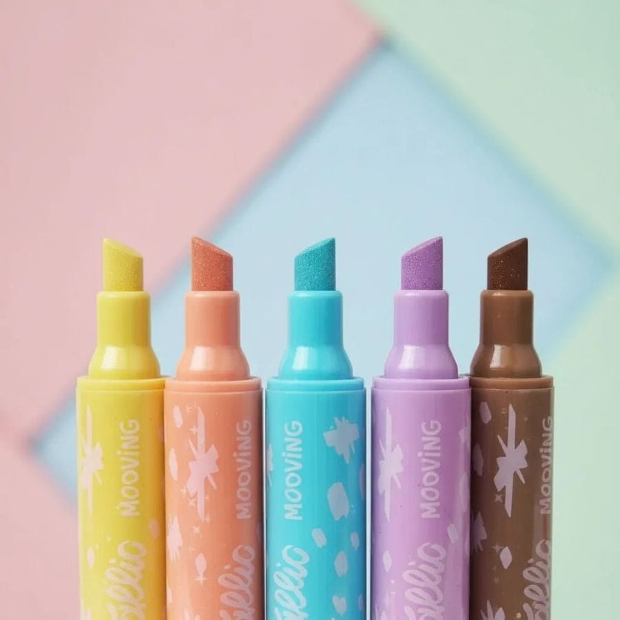 Resaltador MOOVING con glitter metalicos brillo x5 colores - Imagen 2